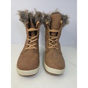 Northside Womens Snow Boot Size 6 Light Brown Gray Faux Fur Trim  Lace Up NWOT